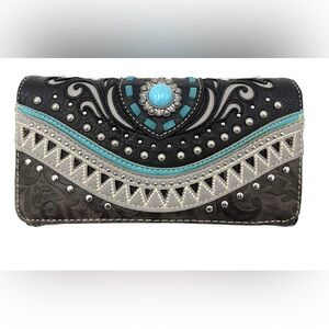 Bella Pu Leather Fringe Western Crossbody Wallet